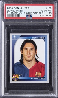 2008-09 Panini UEFA Champions League Sticker #109 Lionel Messi - PSA GEM MT 10